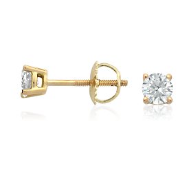 GENUINE NATURAL DIAMOND STUDS IN 18K YELLOW/WHITE GOLD- 1/2CT.